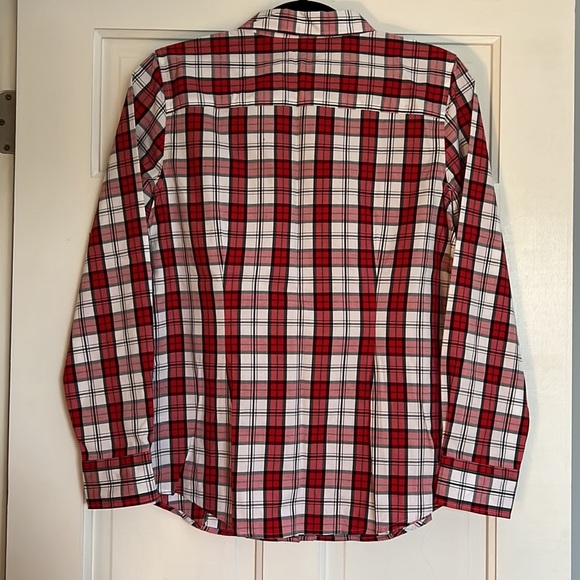 Talbots Red Plaid Holiday Button Down Top Sz 8 - Picture 2 of 6